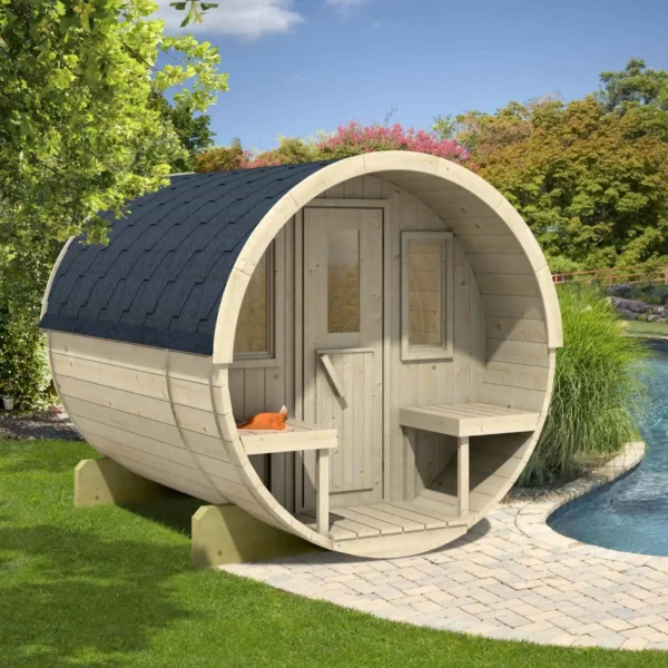 “Ehala 250” barrel sauna – 2.5m with outdoor seating