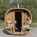 “4m” SQR4PV Cube barrel sauna with dressing room and outside seats for 4 persons