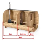 4m for 4 persons Cube Barrel Sauna with dressing room and outside seats (SQR4PV) - Image 2