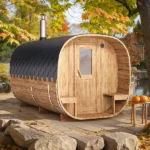 4m for 4 persons Cube Barrel Sauna with dressing room and outside seats (SQR4PV)
