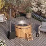 Stainless Steel Wooden Hot Tub with a Wood-Fired Heater
