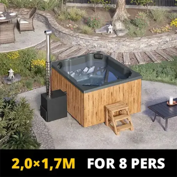 Special offer – Wood-fired Hot Tub “QUATTRO” with Hydromassage&Airmassage system, LED Lights (2.0 x 1.7m)